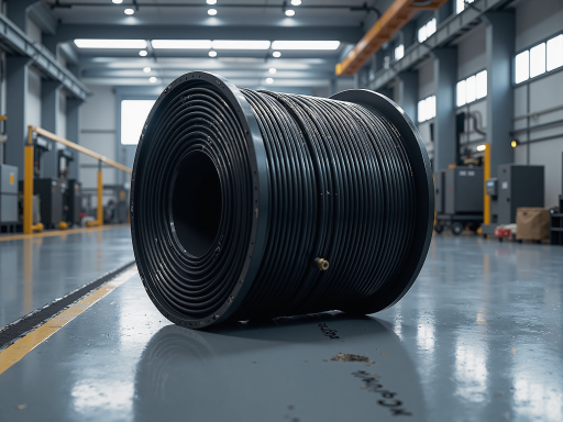 Specialty industrial cable product display, high-temperature resistant outer jacket material, robust internal structure, designed for harsh environmental conditions