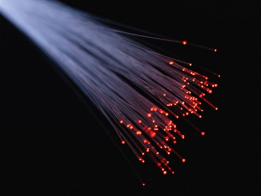 Fiber optic cable product with multiple fiber optic strands inside protective tubes, clear view of glass fibers, professional cable design for telecommunications